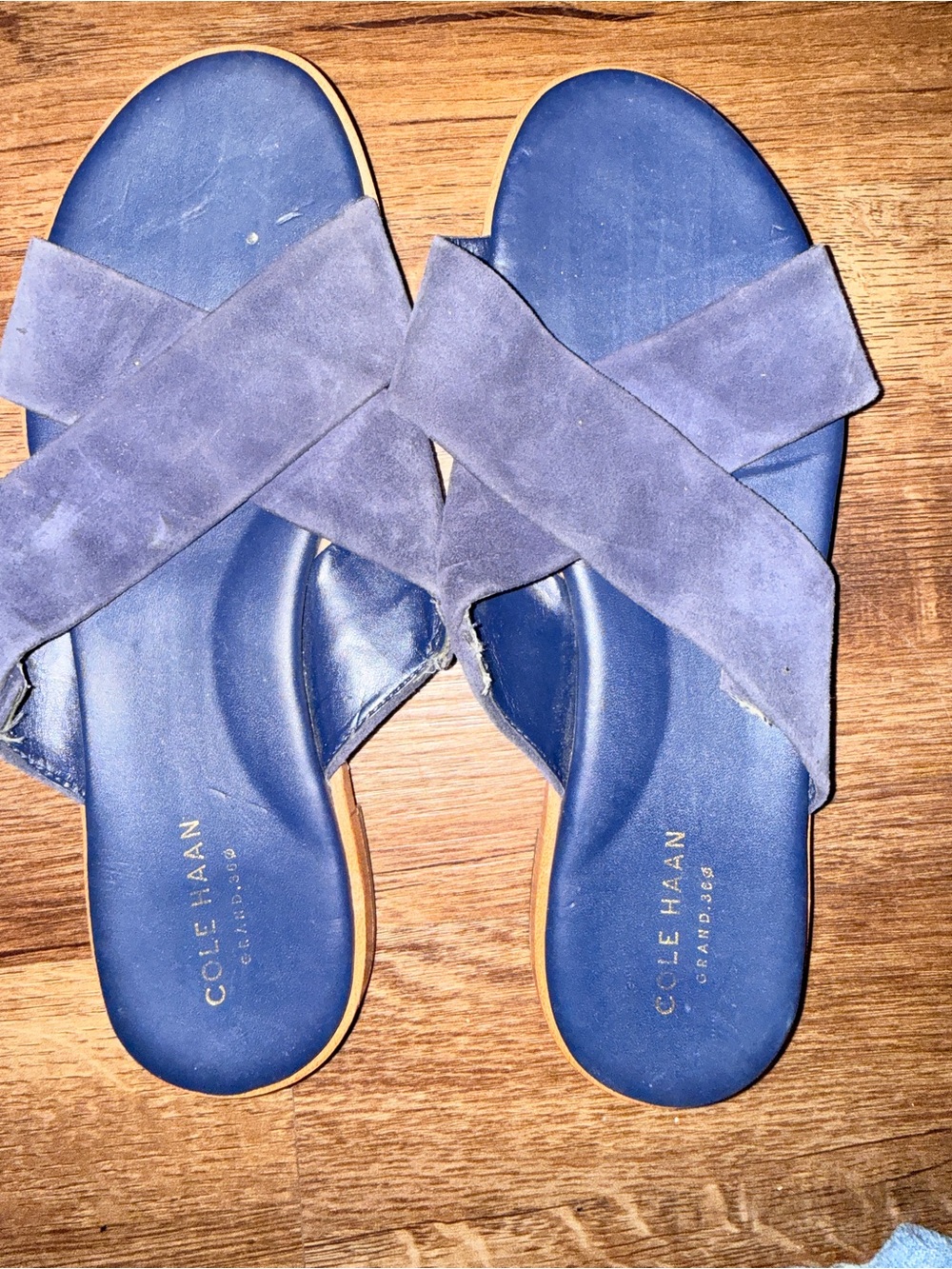 Cole Haan Navy Suede Crisscross Slide Sandals